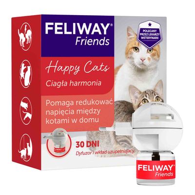 FELIWAY Friends, Happy Cats. Pomaga zmniejszyć napięcia między kotami w gospodarstwie domowym. Dyfuzor i wkład na 30 dni.