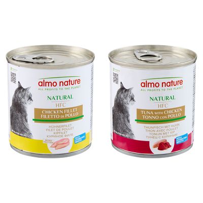 Sparpaket Almo Nature HFC Natural 24 x 280 g Mixpaket 1 (Hühnerfilet, Thunfisch & Huhn)