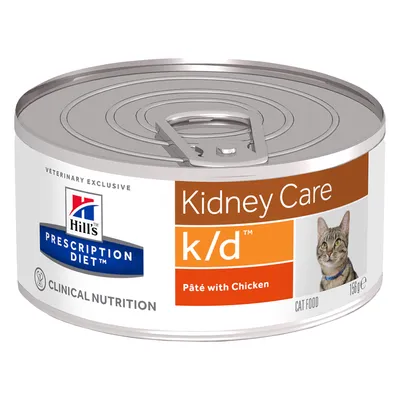 Hill's Prescription Diet k/d Kidney Care, paté med kyckling, kattmat, 156g burk. Veterinary Exclusive Clinical Nutrition.