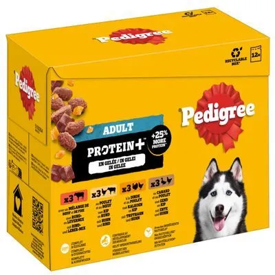 Pedigree Adult Protein Plus i gelé i portionspåse - Sparpack: 24 x 85 g (4 sorter)