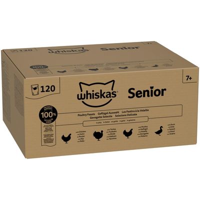 whiskas Senior 7+, izbor perutnine, 120 vrečkic, s piščancem, puranom, perutnino in raco, 100 % kakovostne sestavine