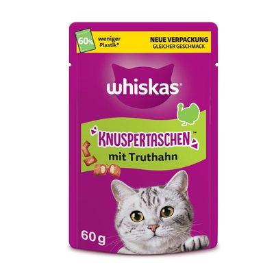 Whiskas Crunchy Pockets with turkey, 60g. New packaging with 60% less plastic, same taste.