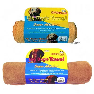 Ręcznik SnuggleSafe Big Dog's Towel, widoczny napis: Super Absorbent, 1140 x 760 mm (45'' x 30''), The Fastest Natural Pet Hair Dryer, opakowanie z wizerunkiem psa. Ręcznik SnuggleSafe Big Dog's Towel, widoczny napis: Super Absorbent, 1140 x 760 mm (45'' x 30''), The Fastest Natural Pet Hair Dryer, opakowanie z wizerunkiem psa.