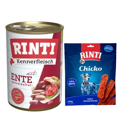 Kombi-Paket RINTI Kennerfleisch + RINTI Chicko Hundesnacks - Kennerfleisch Ente 12 x 400 g + Chicko Ente 2 x 250 g Kombi-Paket RINTI Kennerfleisch + RINTI Chicko Hundesnacks - Kennerfleisch Ente 12 x 400 g + Chicko Ente 2 x 250 g