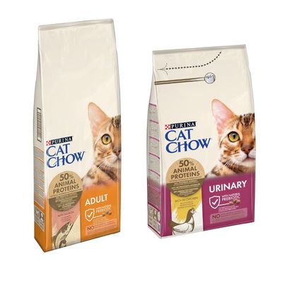 Purina Cat Chow Urinary, 50 % de protéines animales, riche en poulet, avec prébiotique naturel, sans colorants ni conservateurs artificiels.