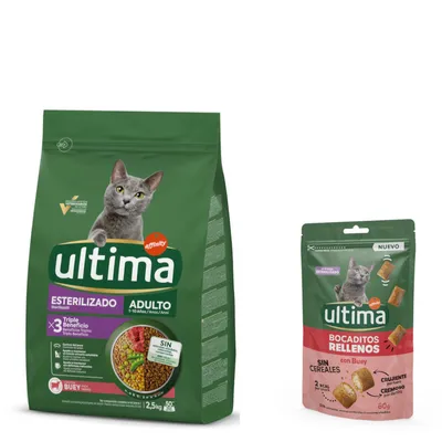 Croquettes Ultima 2,5 kg pour chat + sachets Ultima 60 g offerts ! - Stérilisé, bœuf Croquettes Ultima 2,5 kg pour chat + sachets Ultima 60 g offerts ! - Stérilisé, bœuf