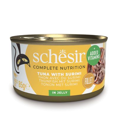 Schesir Complete Nutrition tonnikala ja naudanliha, 6x85g, 100 % luonnollisia fileitä hyytelössä, lisätyillä vitamiineilla. Aikuisille kissoille.