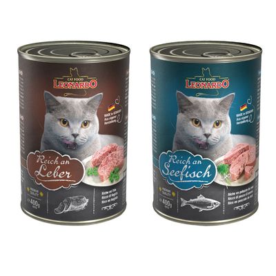 Pur Geflügel kattefoder, Made in Germany, Premium Quality, 24x400g dåser. Vist: kat og stykke fjerkræ på emballagen.