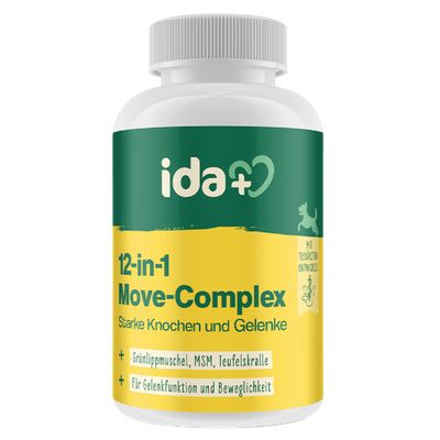 ida+ 12-in-1 Move-Complex. Starke Knochen und Gelenke. Grünlippmuschel, MSM, Teufelskralle. Für Gelenkfunktion und Beweglichkeit. Mit Tierärzten entwickelt.