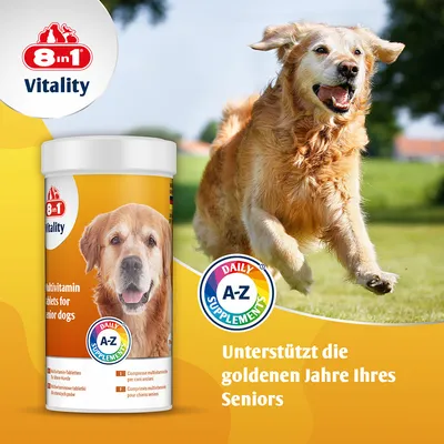 8in1 Vitality Multivitamin-Tabletten für ältere Hunde. Daily A-Z Supplements. Unterstützt die goldenen Jahre Ihres Seniors.