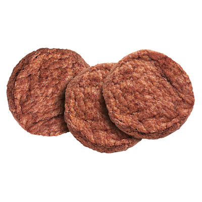 Drei braune, runde Hundesnacks mit strukturierter Oberfläche, nebeneinander liegend.