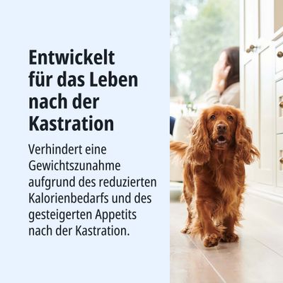 Entwickelt für das Leben nach der Kastration. Verhindert Gewichtszunahme durch reduzierten Kalorienbedarf und gesteigerten Appetit nach der Kastration.