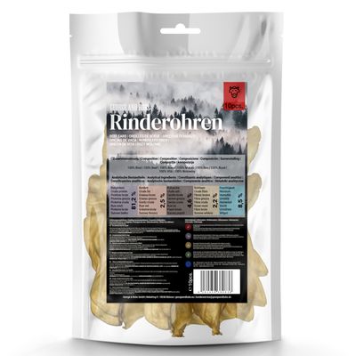 George and Bob's Nötkreatursöron, 10 st. Sammansättning: 100% nötkreatur. Analytiska beståndsdelar: Protein 82%, fetthalt 2,2%, råfiber 0,5%, råaska 1%, fuktighet 8,5%.