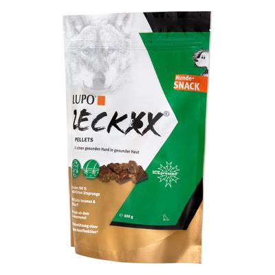 LUPO ZeckEx пелети, кучешки снакс, без глутен, 100% естествен произход, с Cistus Incanus и билки, подпомага здрава кожна функция, ICEpressed, 650g.