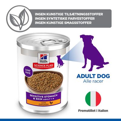 Hill's Science Plan Adult Dog Sensitive Mave & Hud - Kylling (12 x 370 g)