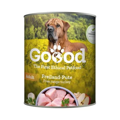 Goood The First Ethical Petfood. Adult Freiland-Pute. Für mehr Tierwohl, mit Apfel und Kräutern.