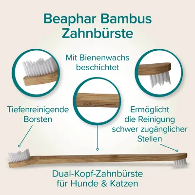 Beaphar Bambus Zahnbürste mit tiefenreinigenden Borsten, mit Bienenwachs beschichtet. Dual-Kopf-Zahnbürste für Hunde & Katzen, ermöglicht die Reinigung schwer zugänglicher Stellen.