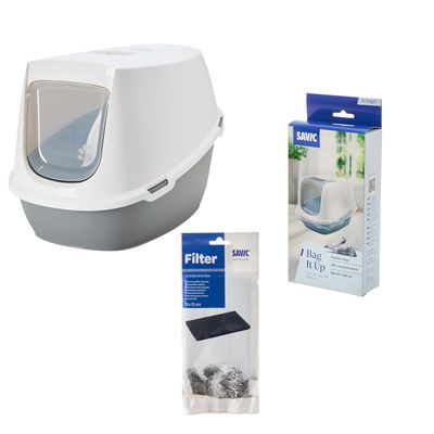 Savic kattenbak Robin Jumbo Toilet lichtgrijs/wit + 2 extra filters + 6 Bag it up
