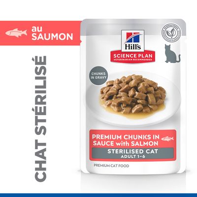 Hill's Science Plan Bouchées Premium en sauce au saumon pour chats stérilisés, adulte 1-6, bouchées en sauce, aliment premium pour chat