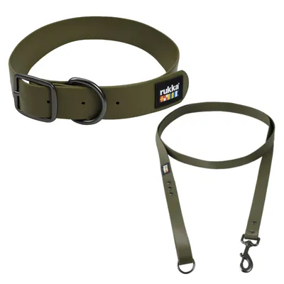 Rukka Biodipro set collier + laisse pour chien, olive - collier, olive taille M : 35 - 45 cm tour de cou + laisse, olive M Rukka Biodipro set collier + laisse pour chien, olive - collier, olive taille M : 35 - 45 cm tour de cou + laisse, olive M