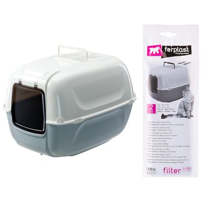 Ferplast Katzentoilette Prima XXL Komplettset: Toilette Prima XXL + 2 Ersatzfilter