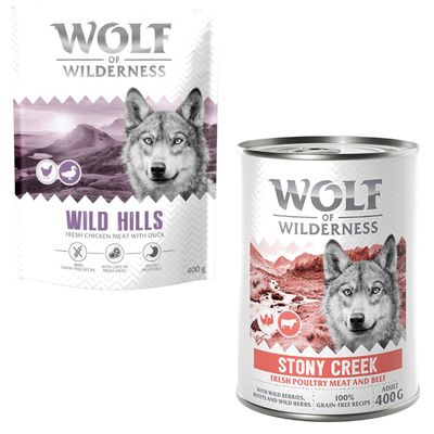 Wolf of Wilderness Kombi-Paket: 400 g Trockenfutter + 400 g Nassfutter