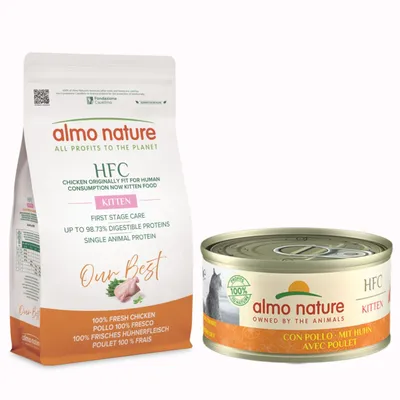 Almo Nature HFC Kitten pollo 1,2 kg pienso + 6 x 70 g latas ¡gratis! - Kitten pollo (1,2 kg) + HFC Natural Kitten con pollo (6 x 70 g)