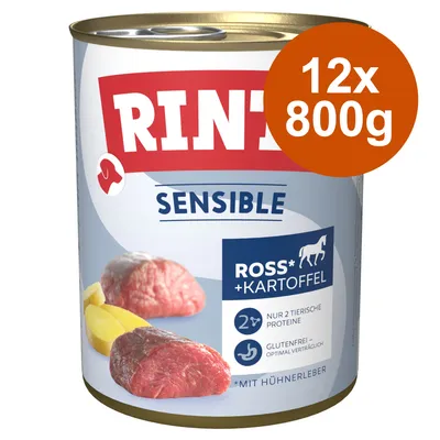 Rinti Sensible kôň + zemiaky, 12x800g. Iba 2 živočíšne bielkoviny, bez lepku, s kuracou pečeňou.