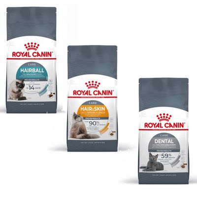 Prøvepakke: 3 x 400 g Royal Canin kattetørfoder Hairball + Hair & Skin + Care Dental