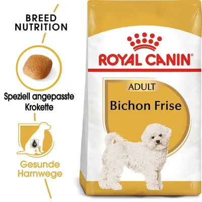 Royal Canin Adult Bichon Frise pasja hrana. Posebej prilagojen briket za zdrave sečne poti. Breed Nutrition koncept.