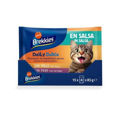 Økonomipakke Brekkies Daily Delice 24 x 85 g - Laks & tunfisk