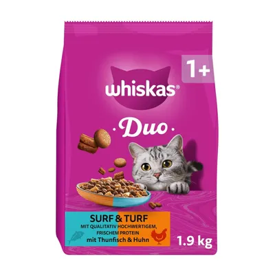 Whiskas 1+ Duo Surf & Turf tonhal & csirke - 1,9 kg