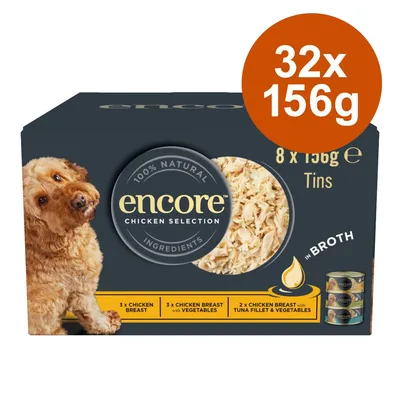 Encore Dog Tin in Broth Saver Pack 32 x 156g - Chicken Selection (3 Varieties)