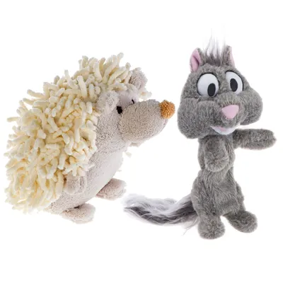 Hundespielzeug Kombi-Paket: Eichhörnchen Hety + Igel Zotti mit Quietscher - Eichhörnchen (1 Stück) +  Igel (1 Stück)
