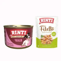 12 x 185 g RINTI Gold + 100 g Filetto Pouch in Jelly mit Ente & Gemüse gratis! - Kalbstückchen