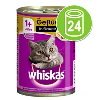 Whiskas 1+ -purkkiruoka 24 x 400 g - lajitelma: 1+ in Jelly lohi & kana