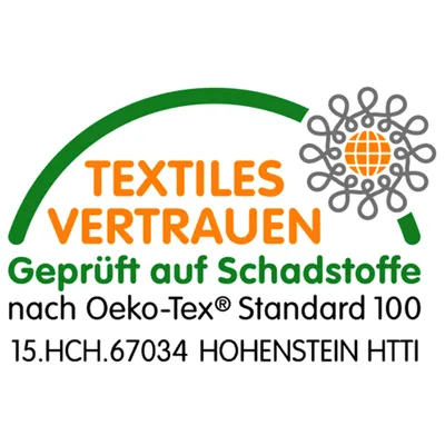 TEXTILES VERTRAUEN Geprüft auf Schadstoffe nach Oeko-Tex Standard 100 15.HCH.67034 HOHENSTEIN HTTI (text v němčině)
