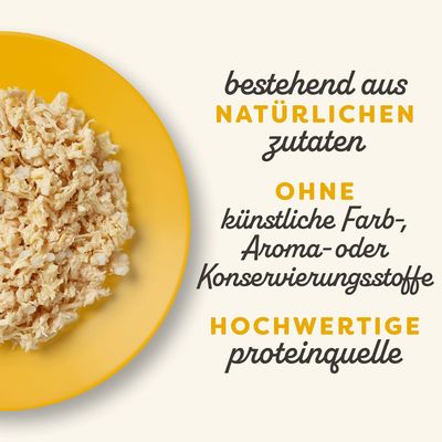 Bestehend aus natürlichen Zutaten, ohne künstliche Farb-, Aroma- oder Konservierungsstoffe. Hochwertige Proteinquelle.