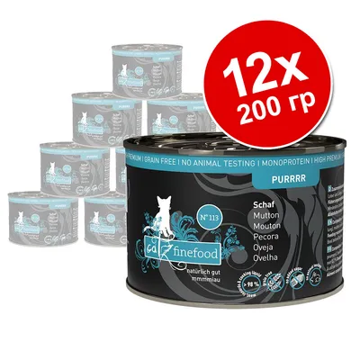 Набор из 12 консервов по 200 г catz finefood №113, надпись на банке: Schaf Mutton, PURRR, без зерна, монопротеин, не тестируется на животных. Набор из 12 консервов по 200 г catz finefood №113, надпись на банке: Schaf Mutton, PURRR, без зерна, монопротеин, не тестируется на животных.