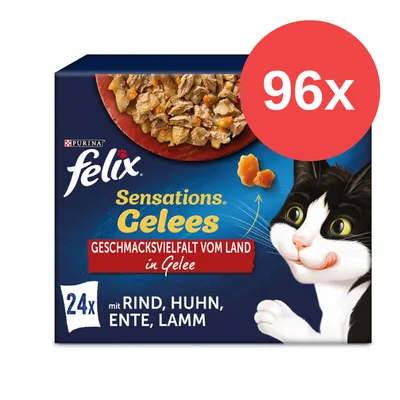 Felix Sensations Gelees, Geschmacksvielfalt vom Land in Gelee, 96x Portionen, mit Rind, Huhn, Ente, Lamm.