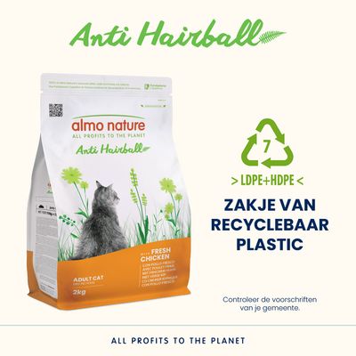 Almo Nature Holistic Anti Hairball Kip & Rijst Kattenvoer - Dubbelpak: 2 x 2 kg