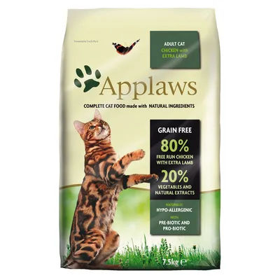 Applaws Katzenfutter für erwachsene Katzen, Huhn mit Lamm, getreidefrei, 80% Huhn und Lamm, 20% Gemüse und natürliche Extrakte, hypoallergen, mit Prä- und Probiotika, 7,5 kg.
