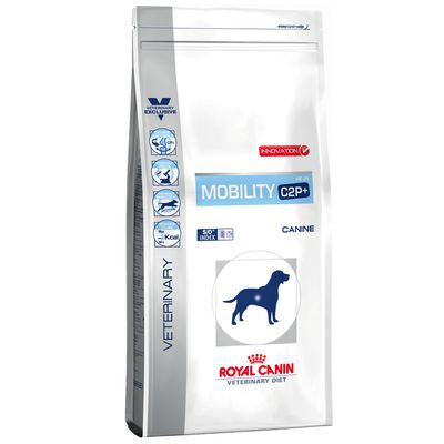 Royal Canin Veterinary Diet Mobility C2P+ til hunde. S/O Index, Innovation MC25, kun til dyrlæger. Emballage med hundesymbol og produktoplysninger.