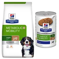 10 kg /12 kg Hill's Prescription Diet + 3 x 370 g / 360 g / 350 g hozzáillő nedvestáp ingyen! - 12 kg Metabolic+Mobility száraztáp + 3 x 370 g nedvestáp