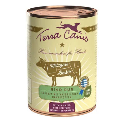 Terra Canis házikoszt kutyáknak, Metzgers Bestes Rind Pur, természetes tápanyagokkal kiegészítve, Bajorországban készült, 100% természetes.