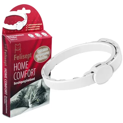 Felisept Home Comfort Beruhigungshalsband für Katzen. Enthält beruhigende Duftstoffe, wissenschaftlich bestätigt, von Tierärzten empfohlen. Wohlbefinden und Entspannung für Ihre Katze.