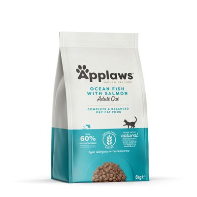 Applaws Ocean Fish with Salmon Adult Cat suché krmivo, 350g. Minimálne 60 % živočíšnych bielkovín, bez obilnín, hypoalergénne s prebiotikami, z prírodných surovín s vitamínmi a minerálmi.