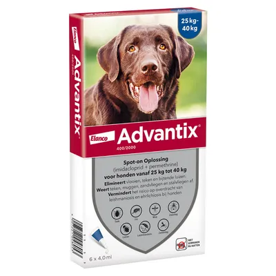 Advantix® 400/2000 Spot-On Solution voor Honden 25 - 40 kg - 6 Pipetten x 4,0 ml - NL