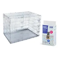 Lot : cage de transport Double Door + tapis absorbants Savic Puppy Trainer pour chien - cage l 78 x P 118 x H 84 cm + tapis XL, L 90 x l 60 cm, 2 x 30 tapis