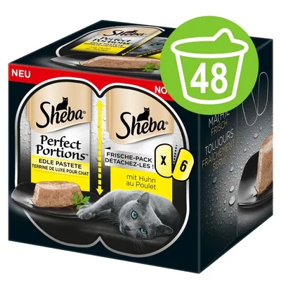 Sheba Perfect Portions jemná paštéta s kuracím mäsom, balenie x6. Luxusná terina pre mačky. Nové. Symbol: 48 čerstvo podávaných porcií.